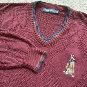 Vintage Carmel Golf Sweater Men's XXL V-Neck Maroon Embroidered Bag Made in USA